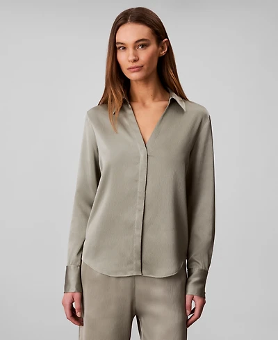 Calvin Klein Women's Hammered Fitted Collared Shirt