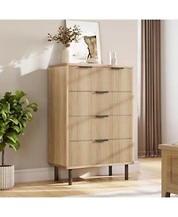 gaomon Oak Fluted 5 Drawer Dresser for Bedroom, Modern Wood Chest of Wide Drawers, Closet Dresser Organizer with Anti-Tipping Device, Metal Legs