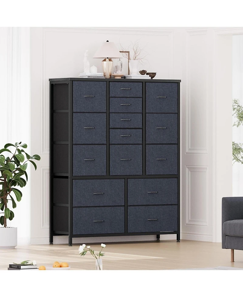 gaomon 15 Drawers Dressers, Chest of Drawers with Wood Tabletop, Metal Frame, Storage Organizer Unit with Fabric