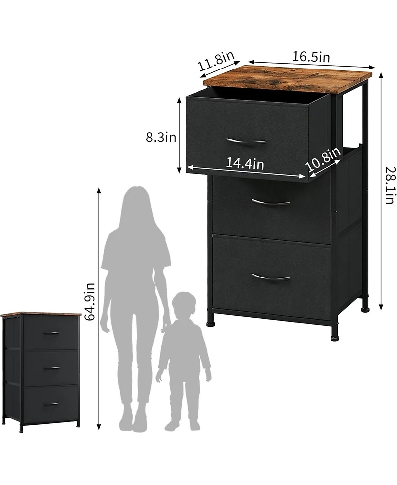 gaomon Stylish 3-Drawer Dresser with Removable Fabric Bins, Multi-Functional Storage Organizer for Bedroom, Living Room, Closet, Entryway
