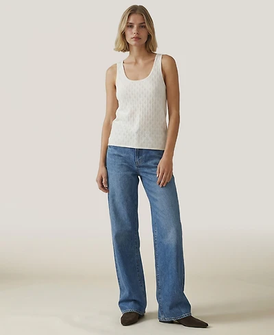 Naadam Women's Sleeveless Pointelle Scoop Neck Sweater Tank Top