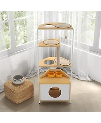 Cozito Corner Cat Tower with Feeding Station and Multi Level Condo Cabinet