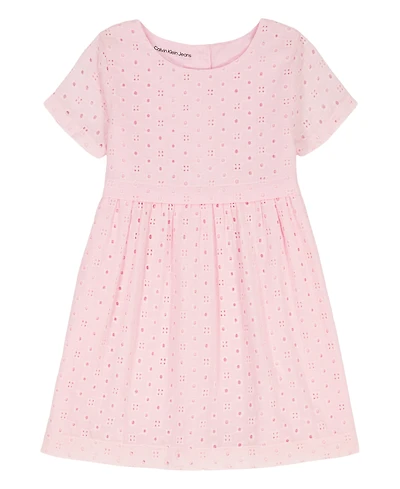 Calvin Klein Girls' Toddler 2T-4T Eyelet Flare Skirt Dress