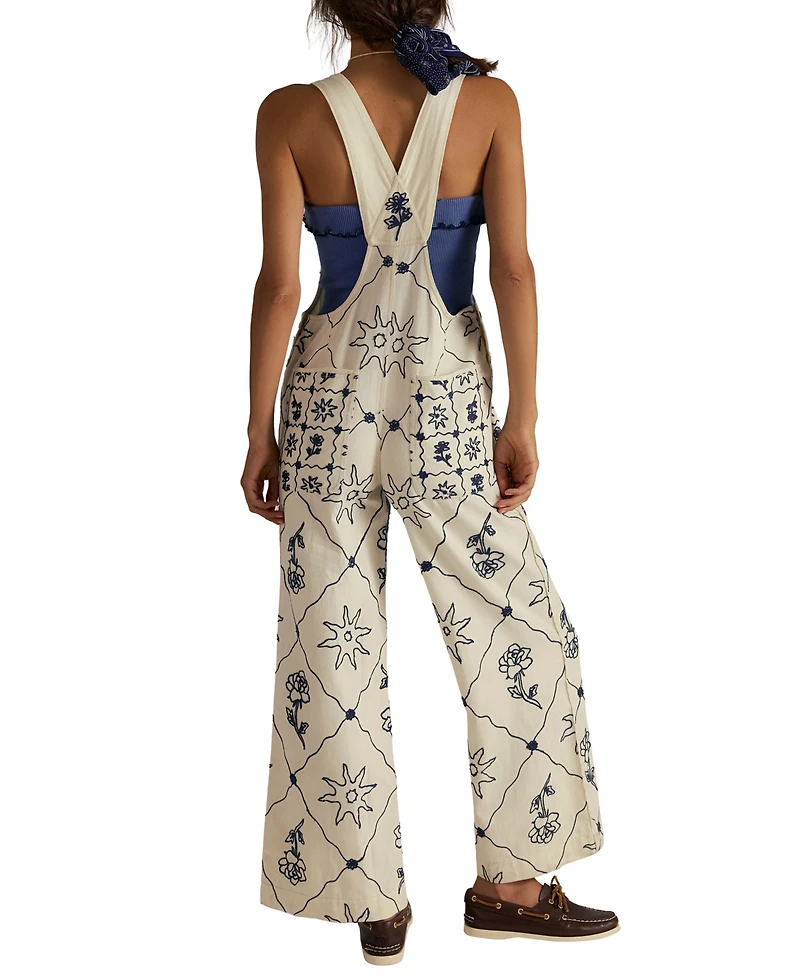 Free People Women's Rising Sun Embroidered Overall Pants