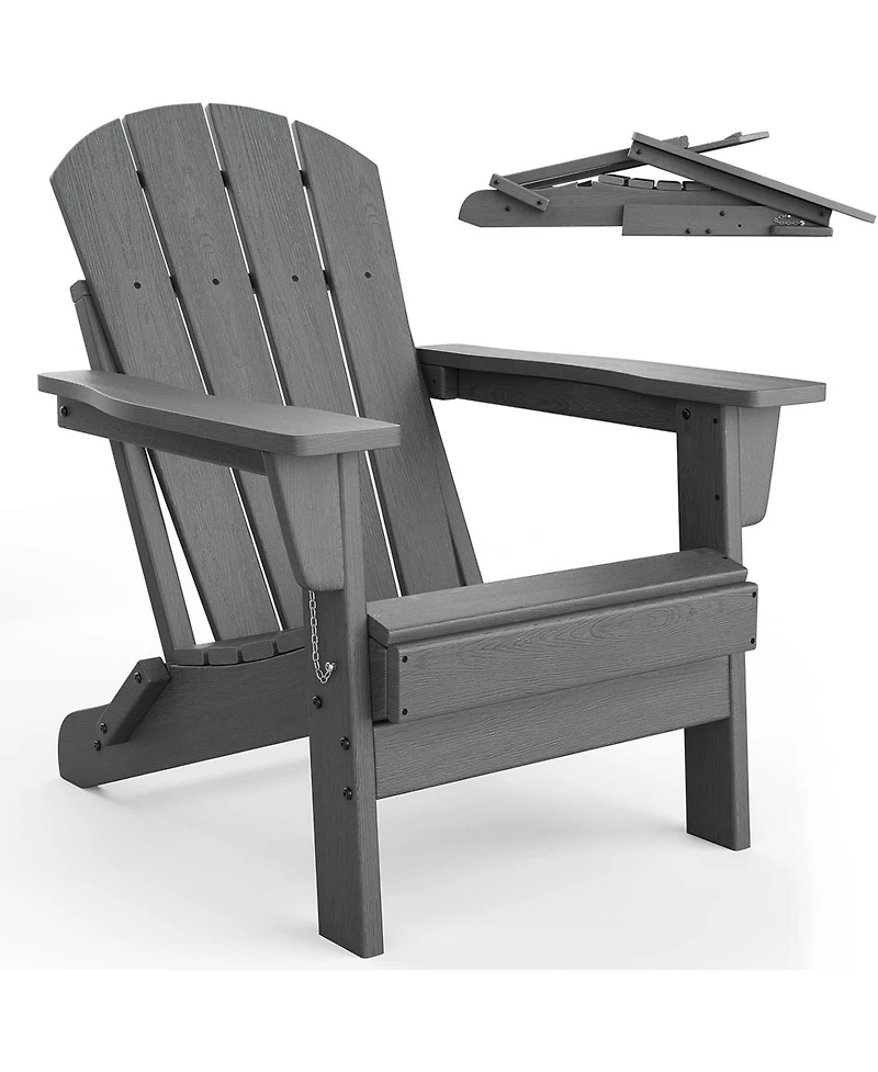 gaomon Folding Adirondack Chair, Hdpe Outdoor All-Weather Fire Pit Chairs, Wooden Lounge Chair