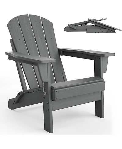 gaomon Folding Adirondack Chair, Hdpe Outdoor All-Weather Fire Pit Chairs, Wooden Lounge Chair