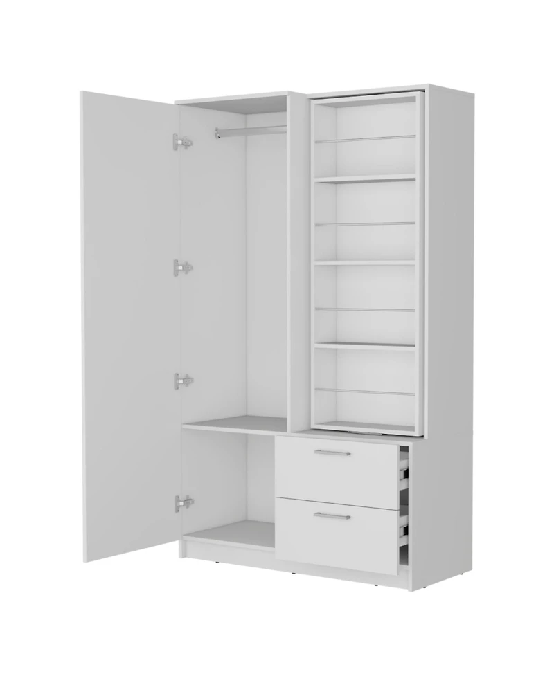 Fm Furniture Thatcher Armoire- wardrobe, shoe storage and 2 - drawer, White