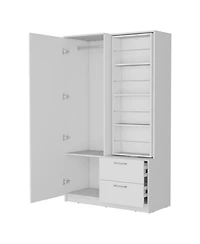 Fm Furniture Thatcher Armoire- wardrobe, shoe storage and 2 - drawer, White
