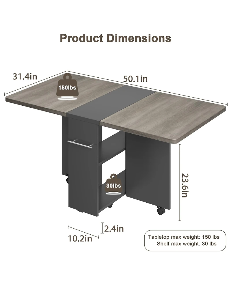 gaomon Kitchen Table Movable Space Saving Foldable Kitchen Table for Dining Room, Home Office, Living Room