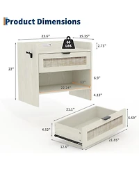 gaomon Rattan Nightstands Set of 2, Boho Bedside Table,Wooden End Table,Farmhouse Night Stand with 1 Drawer,Open Shelf