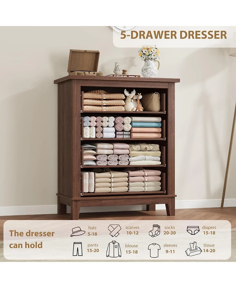gaomon 4 Dresser for Bedroom, 34.8" Tall Vertical Drawer with Large Storage, Freestanding Wooden Closet Chest Living Room