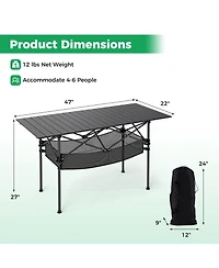 Mecale Folding Patio Camping Table with Roll-Up Top and Mesh Storage Basket, Portable