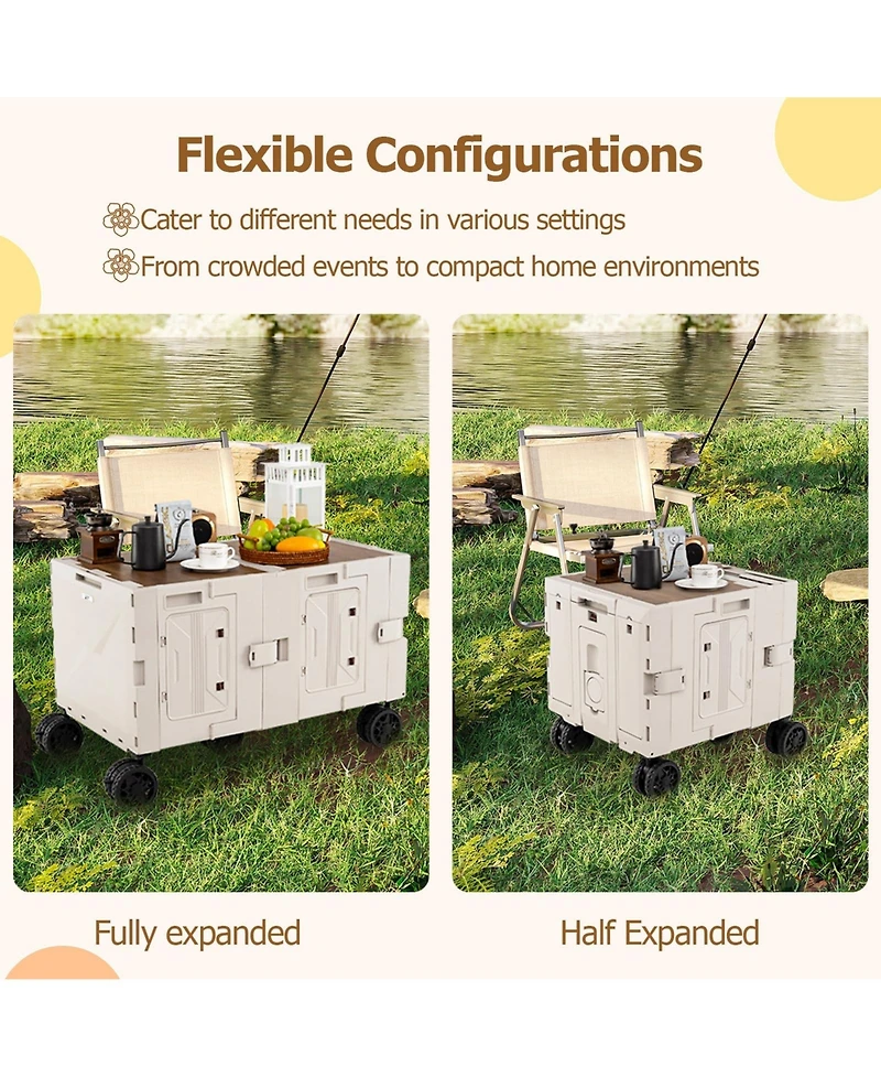 Mecale Large Foldable Utility Cart with 2-Tier Storage Crates and Telescoping Handle