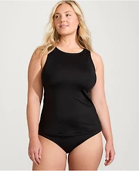 Lands' End Women's Plus Chlorine Resistant High Neck Upf 50 Sun Protection Modest Tankini Swimsuit Top