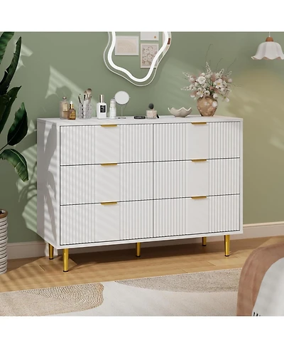 gaomon Fluted Dresser for Bedroom with 6 Drawers, 39.4" Wide Modern Chest of Drawers with Metal Handle, Wooden Closet Clothes Storage Organizer