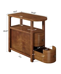 Tribesigns Solid Wood End Table with 2 Drawers & Open Shelf Set of 2, No Assembly Required Side Table, Vintage Brown Slim Bedside Table Nightstand