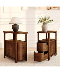 Tribesigns Solid Wood End Table with 2 Drawers & Open Shelf Set of 2, No Assembly Required Side Table, Vintage Brown Slim Bedside Table Nightstand