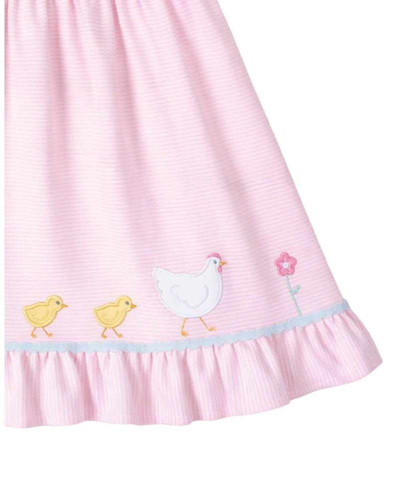 Florence Eiseman Little Girls Stripe Knit Dress With Flowers, Hen & Chicks