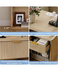 gaomon Fluted Nightstand Set of 2,Mid Century Bedside Table,Wooden End Table,Farmhouse Night Stand with 1 Drawer,Open Shelf