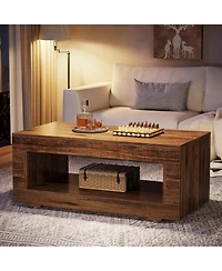 Tribesigns 43.3" Wood Coffee Table for Living Room,2-Tier Farmhouse Rectangular Center Table Cocktail Living Room Table