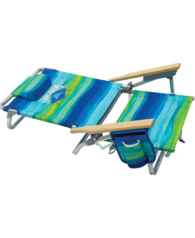 Tommy Bahama 2-Pack 5-Position Classic Lay Flat Backpack Beach Chair with Cooler and Cup Holder, Portable Folding Beach Chair for Tanning, Blue/Green