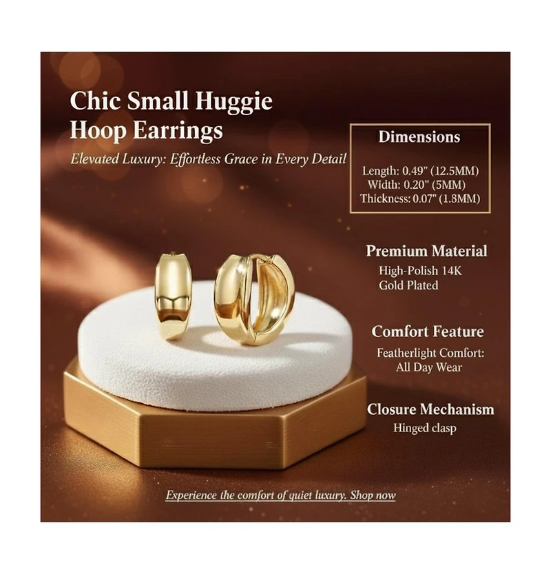 Rachel Glauber Chic Small Huggie Hoop Earrings in 14K Gold Plated
