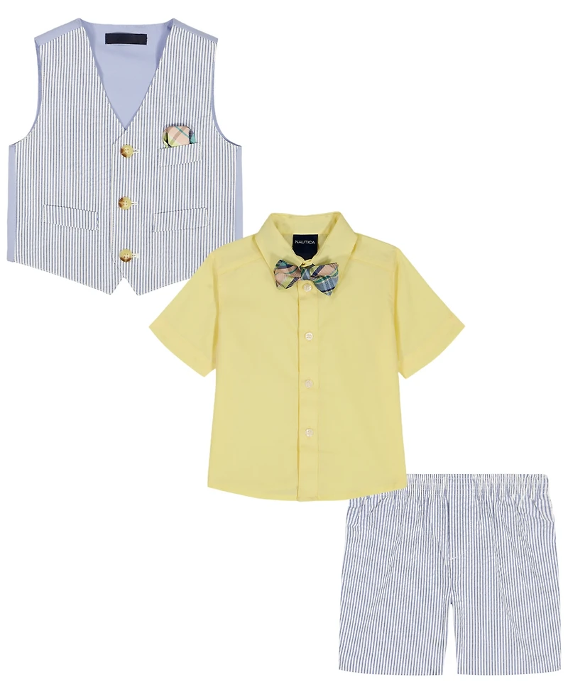 Nautica Baby Boys' Seersucker Stripe Vest, Shirt and Shorts, 3-Piece Set