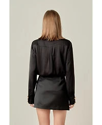 English Factory Women's Heart Button Up Satin Shirt