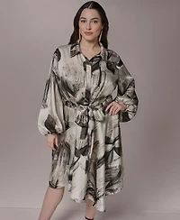 Donna Karan New York Plus Balloon-Sleeve Shirt Dress