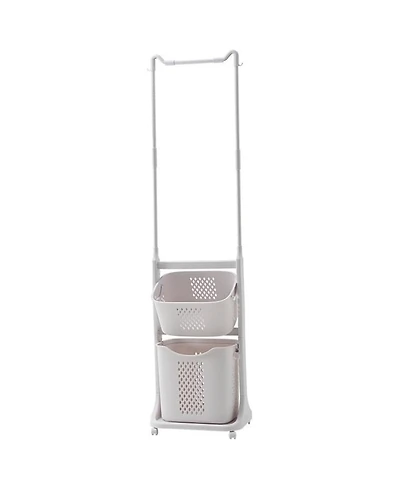 Rainsken 2-Tier Laundry Hamper Sorter, Rolling Laundry Baskets with Wheels, Removable, Stackable Laundry Cart with Hanging Bar for Small Space, Dorm