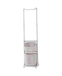Rainsken 2-Tier Laundry Hamper Sorter, Rolling Laundry Baskets with Wheels, Removable, Stackable Laundry Cart with Hanging Bar for Small Space, Dorm