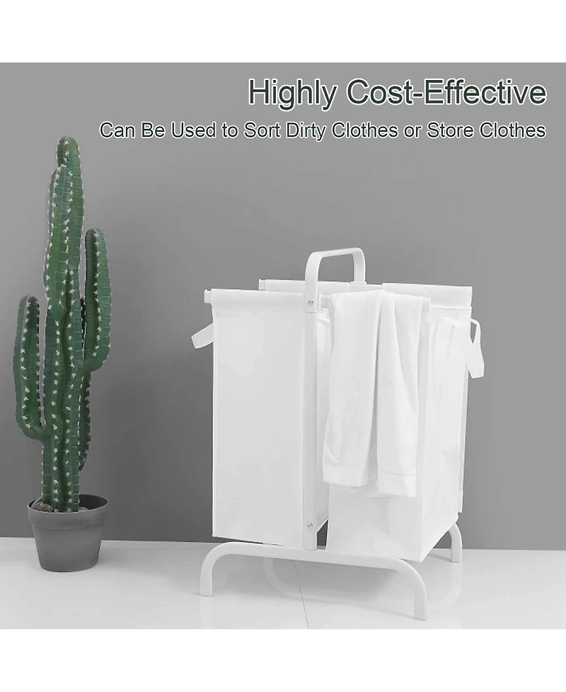 Rainsken 2-Tier Laundry Hamper, 110L Capacity Oxford Clothes Basket with Lid, 2 Removable Bags and Sorting Cards for Bedroom, Laundry Room