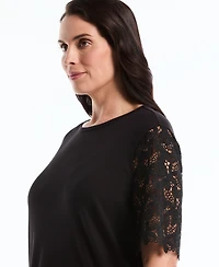 Rafaella Plus Drape Lace Sleeve Crewneck Top