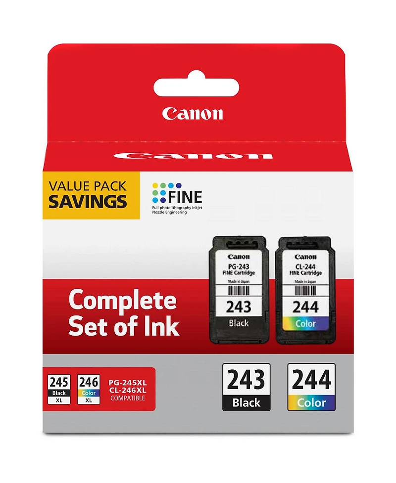 Canon Pg-243/Cl-244 Black and Color Ink Cartridge Value Pack for Select Pixma iP, Mg, Mx, Tr, Ts Series Printers, 3-Pack