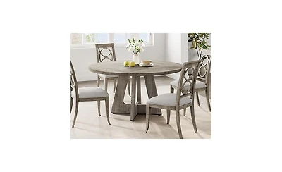 gaomon 47" Round Dining Table Set for 4 to 6, Farmhouse Kitchen with Wooden Top and Pedestal Base, Circle Dinner