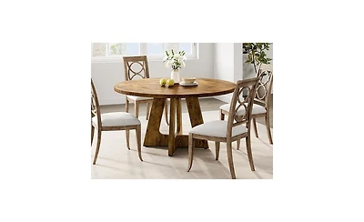 gaomon 47" Round Dining Table Set for 4 to 6, Farmhouse Kitchen with Wooden Top and Pedestal Base, Circle Dinner