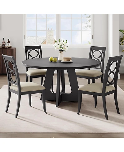 gaomon 47" Round Dining Table Set for 4 to 6, Farmhouse Kitchen with Wooden Top and Pedestal Base, Circle Dinner