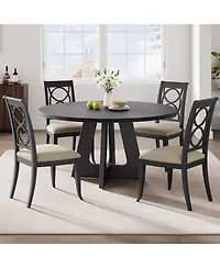 gaomon 47" Round Dining Table Set for 4 to 6, Farmhouse Kitchen with Wooden Top and Pedestal Base, Circle Dinner
