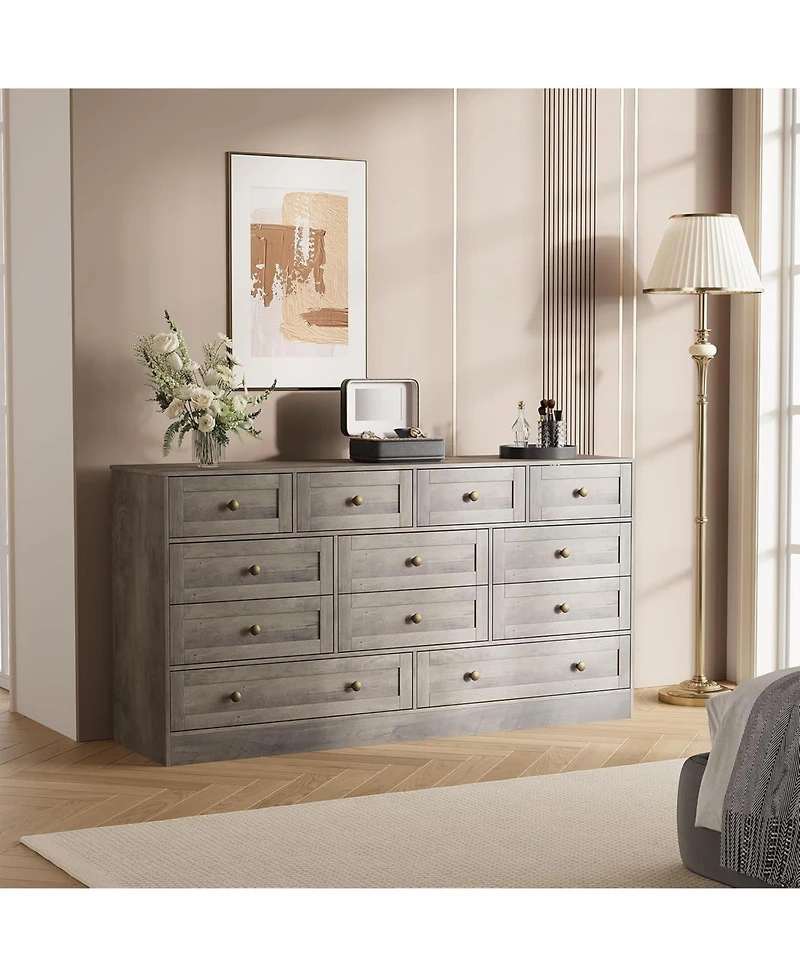 gaomon 12 Drawers Wooden Dressers for Bedroom, Wood Chest of Clothes Storage Organizer Living Room, Hallway, Modern Wide Tv Stand Dresser