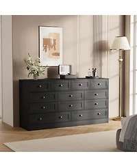 gaomon 12 Drawers Wooden Dressers for Bedroom, Wood Chest of Clothes Storage Organizer Living Room, Hallway, Modern Wide Tv Stand Dresser