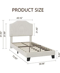 Gaomon Twin Bed Frame Upholstered Platform with Headboard, Strong and Wooden Slats Support