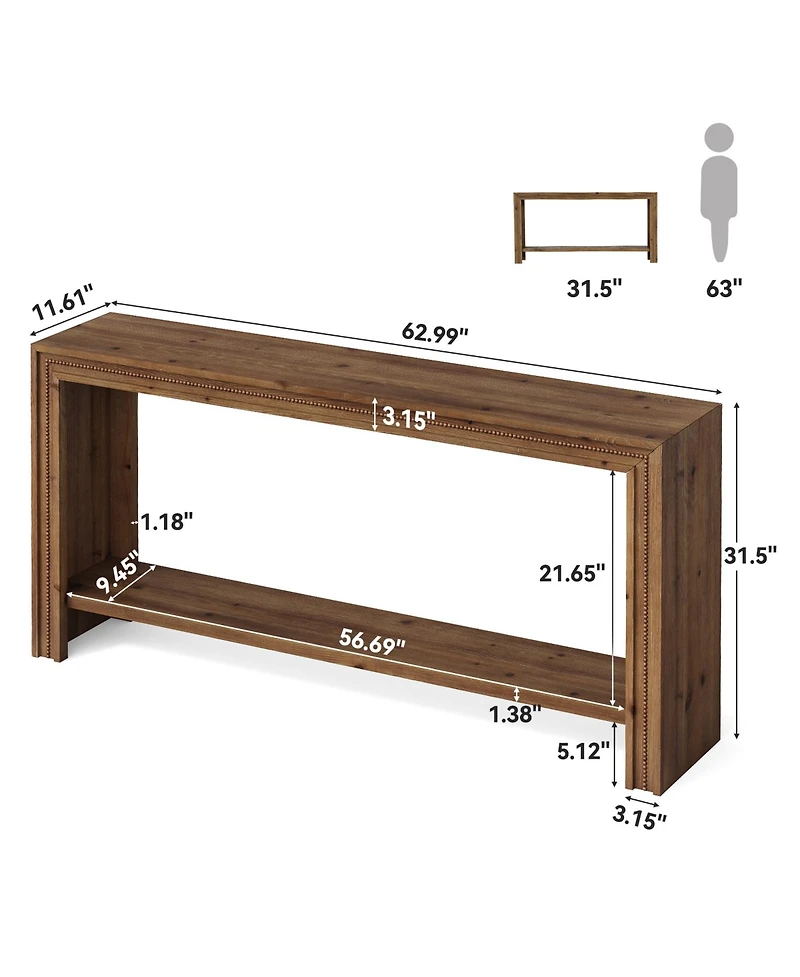 Tribesigns Solid Wood Console Table, Farmhouse Narrow 63" Long Entryway Table with 2-Tier Storage Shelf for Living Room, Hallway, Entryway