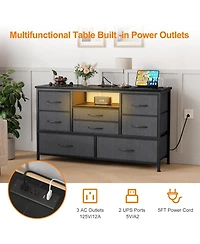 gaomon Dresser Tv Stand with Power Outlet & Led for 55'' Tv, Long Dresser 8 Deep Drawers Chests of Drawers, Wide Console Table