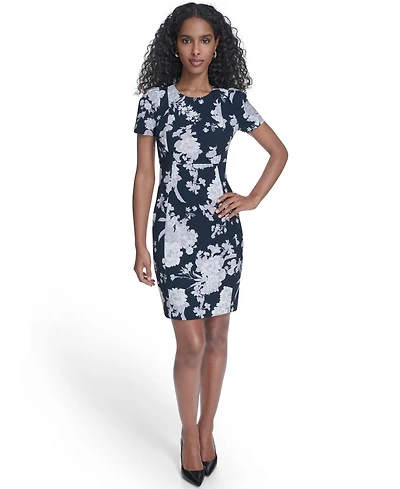 Calvin Klein Women's Printed Puff-Sleeve Sheath Dress
