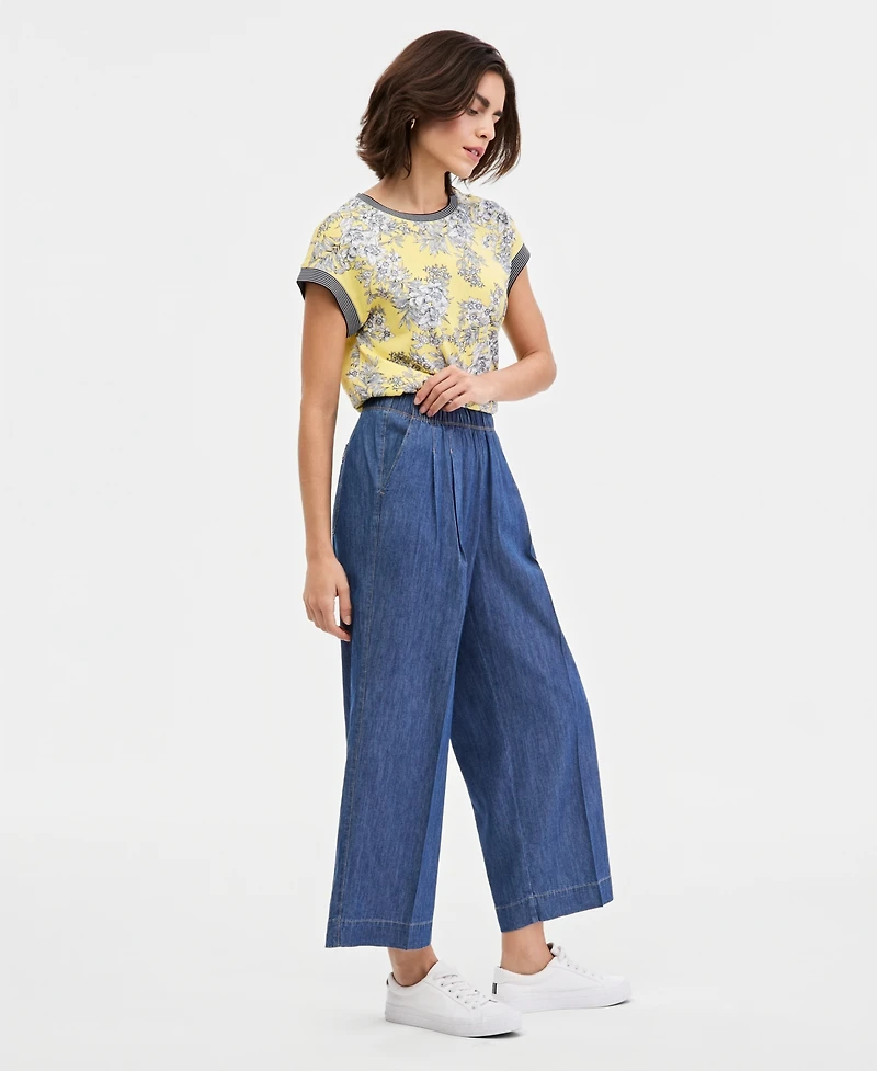 Nautica Women's Pleated Chambray Wide-Leg Ankle Pants