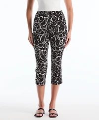 Rafaella Petite Hibiscus Print Capri Pants with Riveted Vent