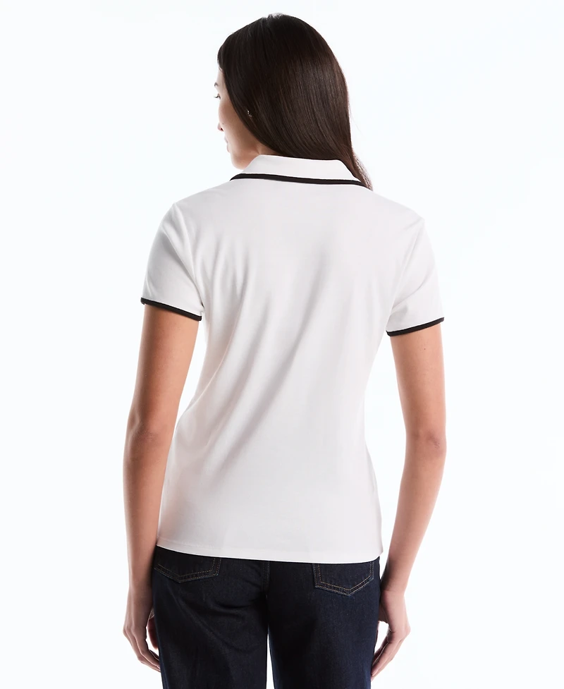 Rafaella Petite Contrast Trim Johnny Collar Polo Shirt