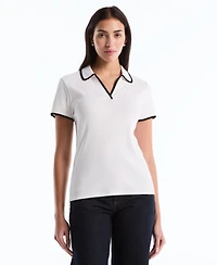 Rafaella Petite Contrast Trim Johnny Collar Polo Shirt