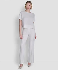 Dkny Women's Textured Woven Short-Sleeve Crew Neck Top