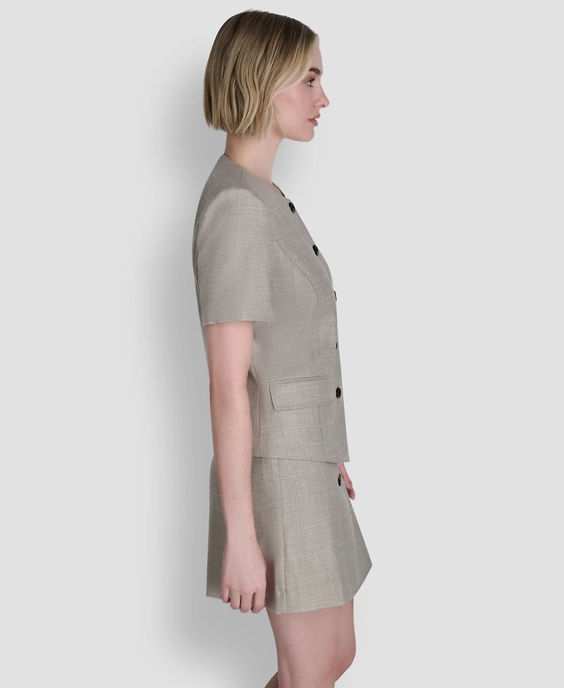 Dkny Women's Windowpane Short-Sleeve Crew Neck Structured Top